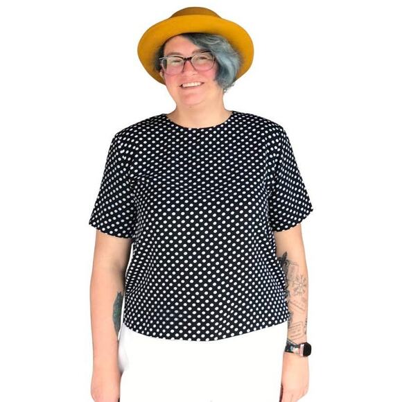 Ship + Shore black and white polka dot blouse size Large Petite - Picture 4 of 5